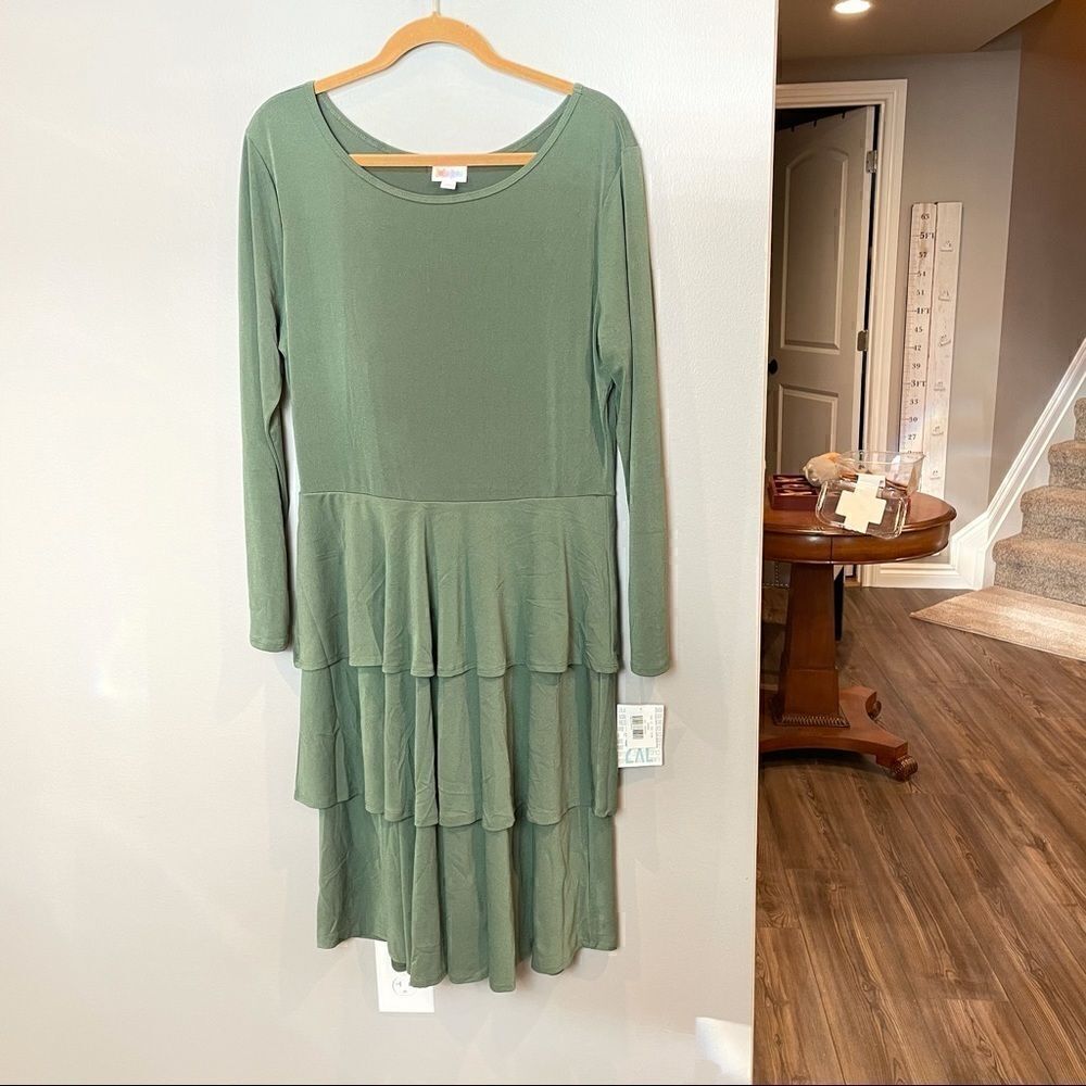 LuLaRoe Georgia 2XL Olive Green Tiered Dress